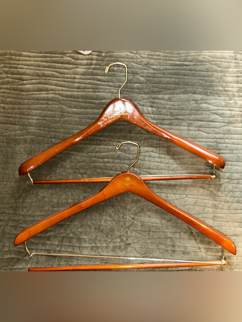 Vintage Tom James wood mens suit hangers
